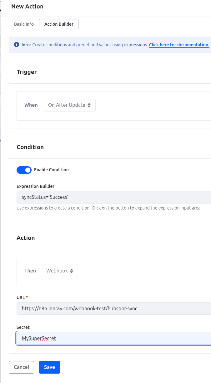 Liferay object action
